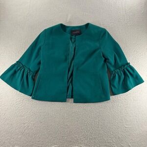 Banana Republic Teal Flute Sleeve Open Front Blazer Jacket Women 2P Elegant Chic